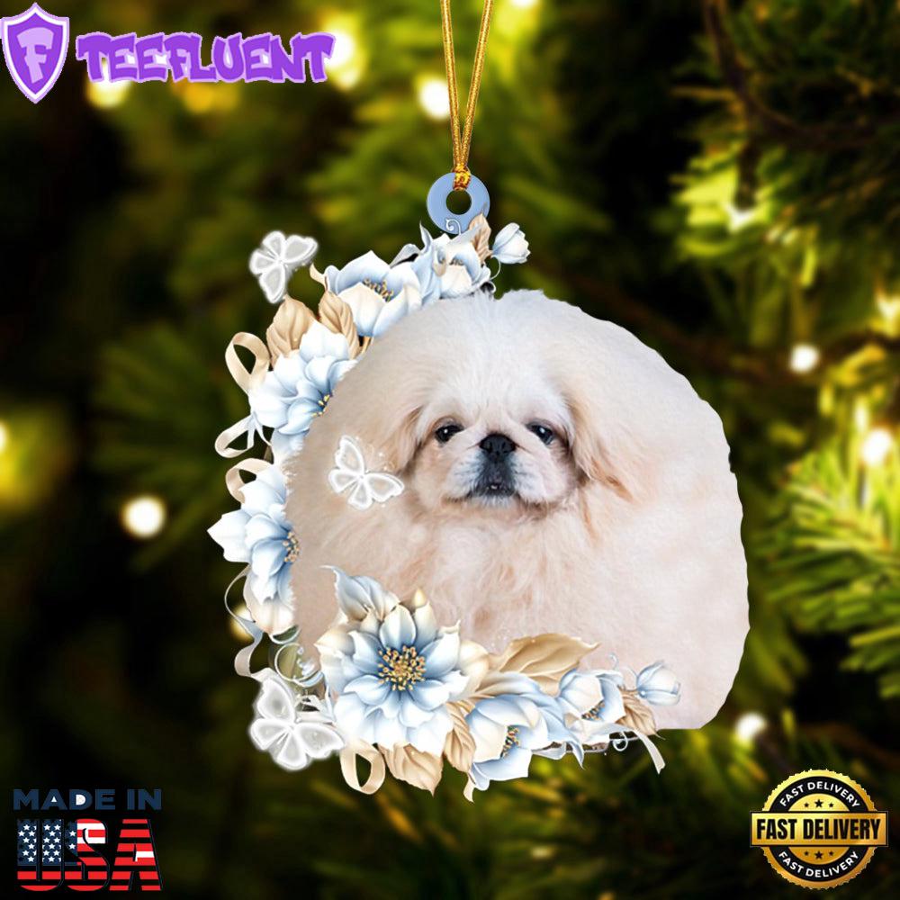Pekingese Flowers Moon Ornament, Gift For Christmas