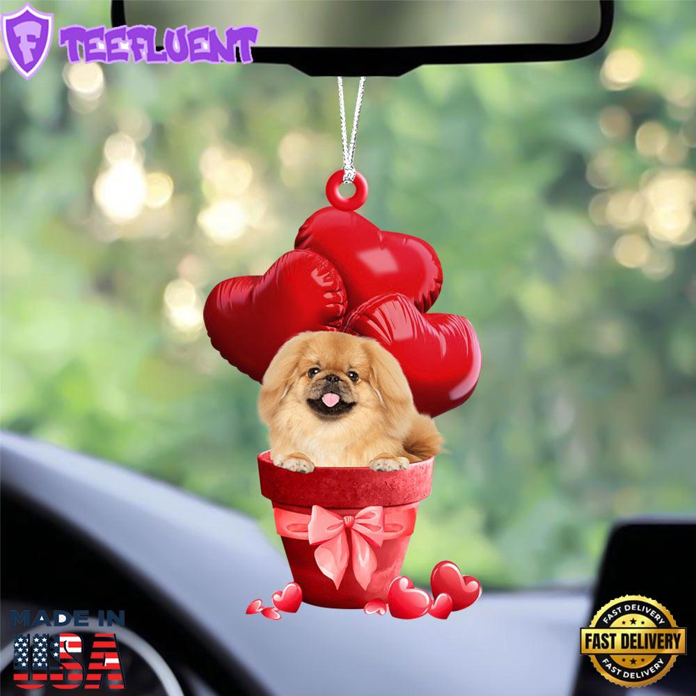Pekingese Red Heart Balloon Ornament, Gift For Christmas
