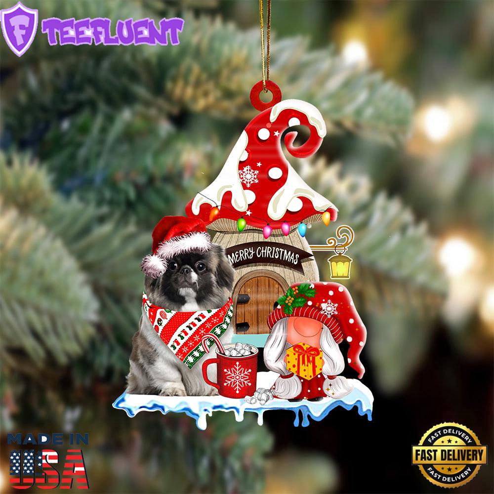 Pekingese With Mushroom House Christmas Ornament, Gift For Christmas