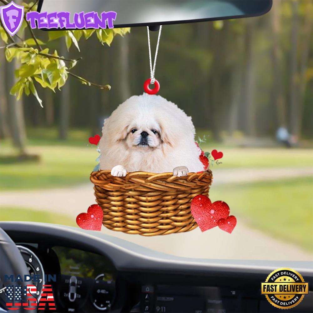 Pekingese With Rose & Heart Ornament, Gift For Christmas