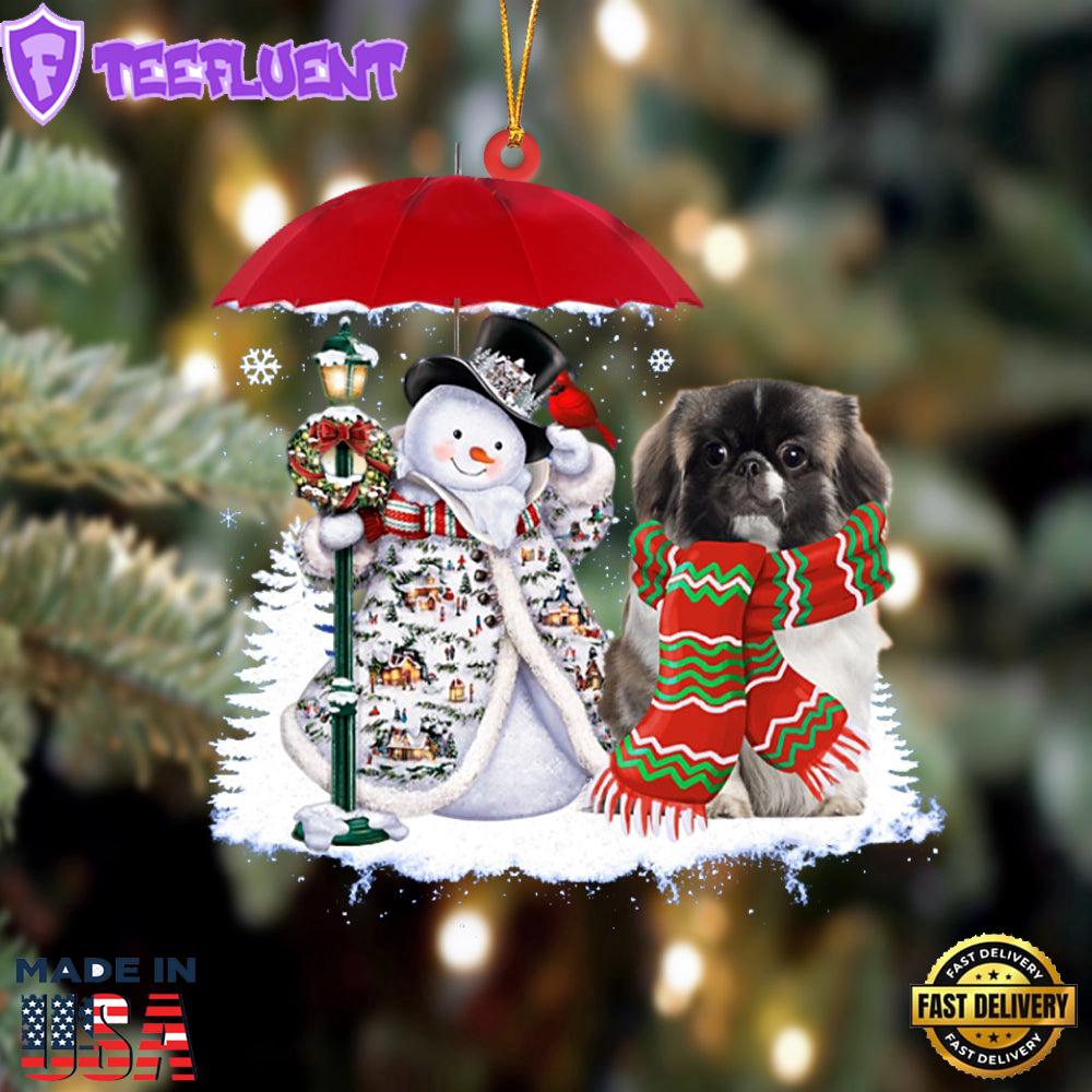 Pekingese With Snowman Christmas Ornament, Gift For Christmas