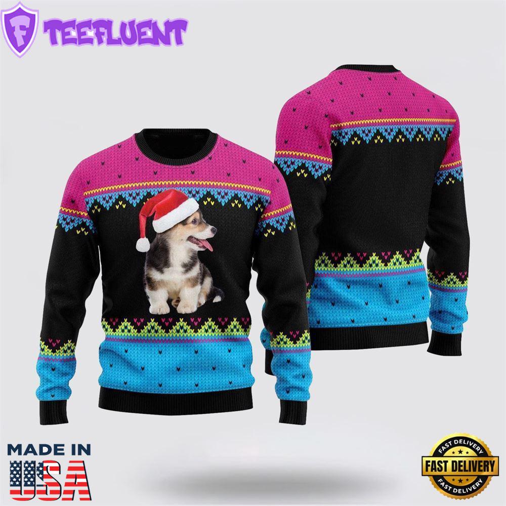 Pembroke Welsh Corgi Christmas Hat Pattern Ugly Christmas Sweater For Men And Women