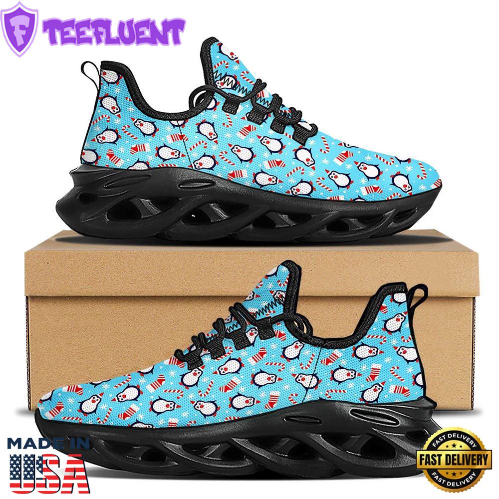 Penguin Christmas Santa Print Pattern Black Max Soul Shoes