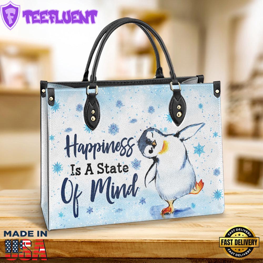 Penguin Happiness Is A State Of Mind Leather Bag Christ Gifts Leather Bags