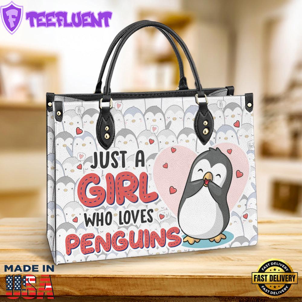 Penguin Just A Girl Who Loves Penguins Leather Bag Christ Gifts Leather Bags