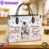 Penguin Pink Flowers Penguins Make Me Happy Leather Bag Christ Gifts Leather Bags