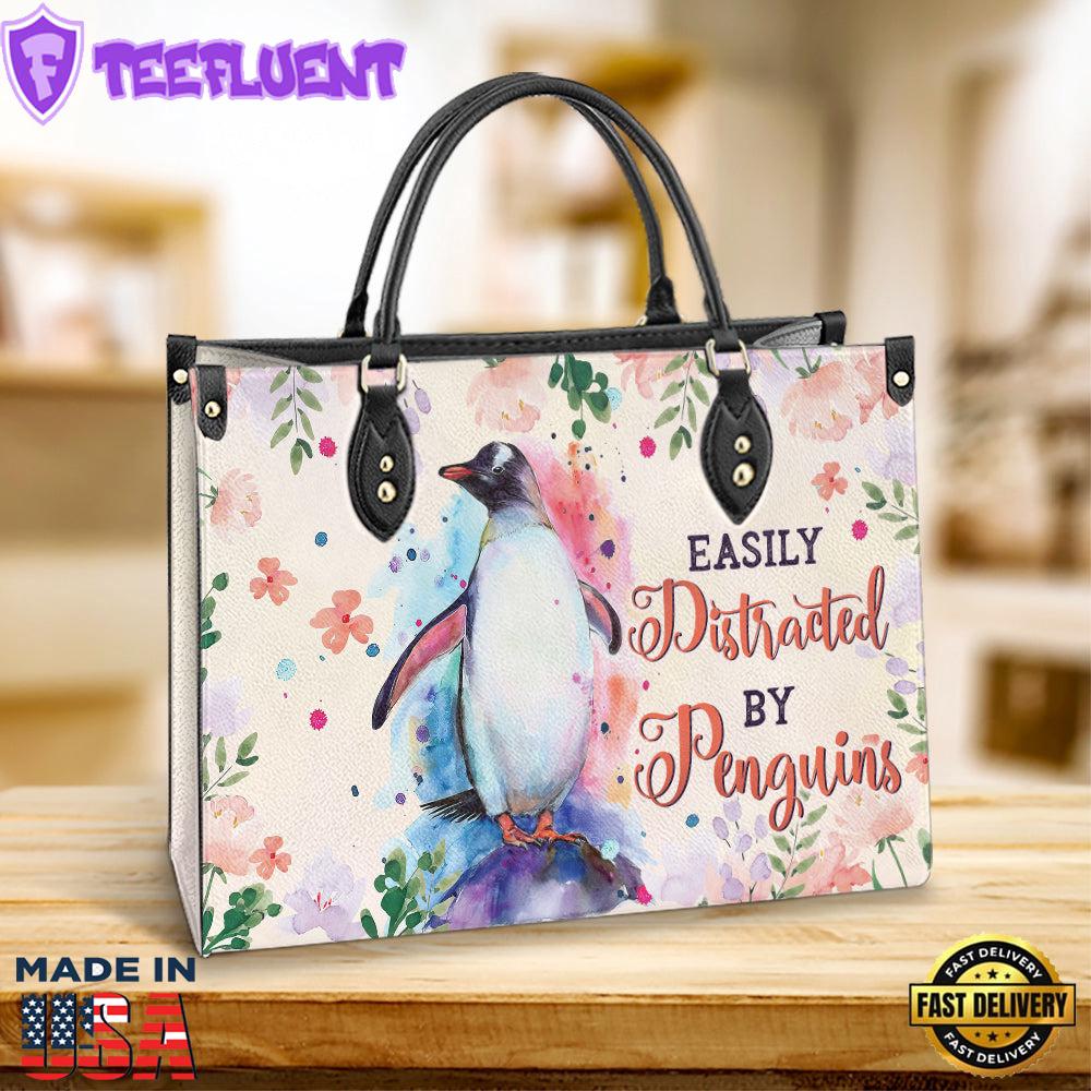 Penguin Watercolor Easily Distracted By Penguins Leather Bag Christ Gifts Leather Bags