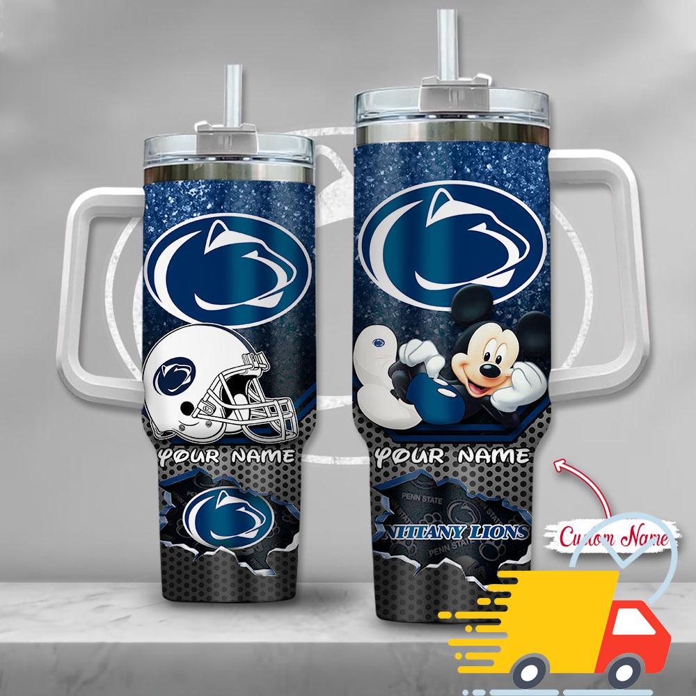 Penn State Nittany Lions NCAA Mickey Mouse Custom Stanley Quencher 40oz Stainless Steel Tumbler With Handle