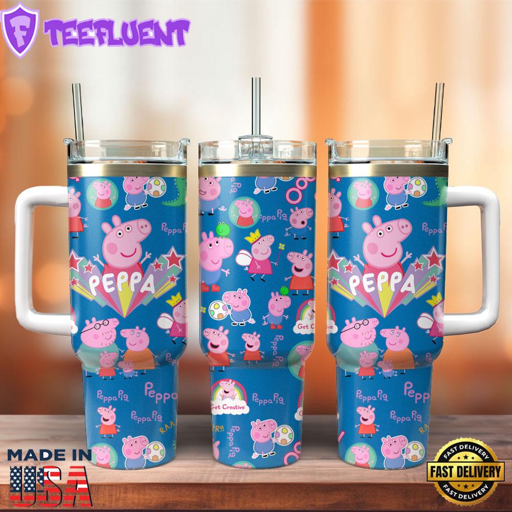 Peppa Pig Cartoon Custom Stanley Quencher 40oz Stainless Steel Tumbler
