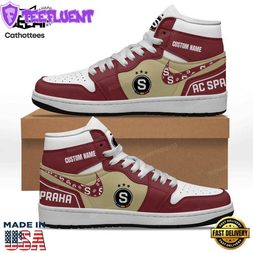 Personalized AC Sparta Praha Red Brown Nike Logo Design Air Jordan 1 High Top