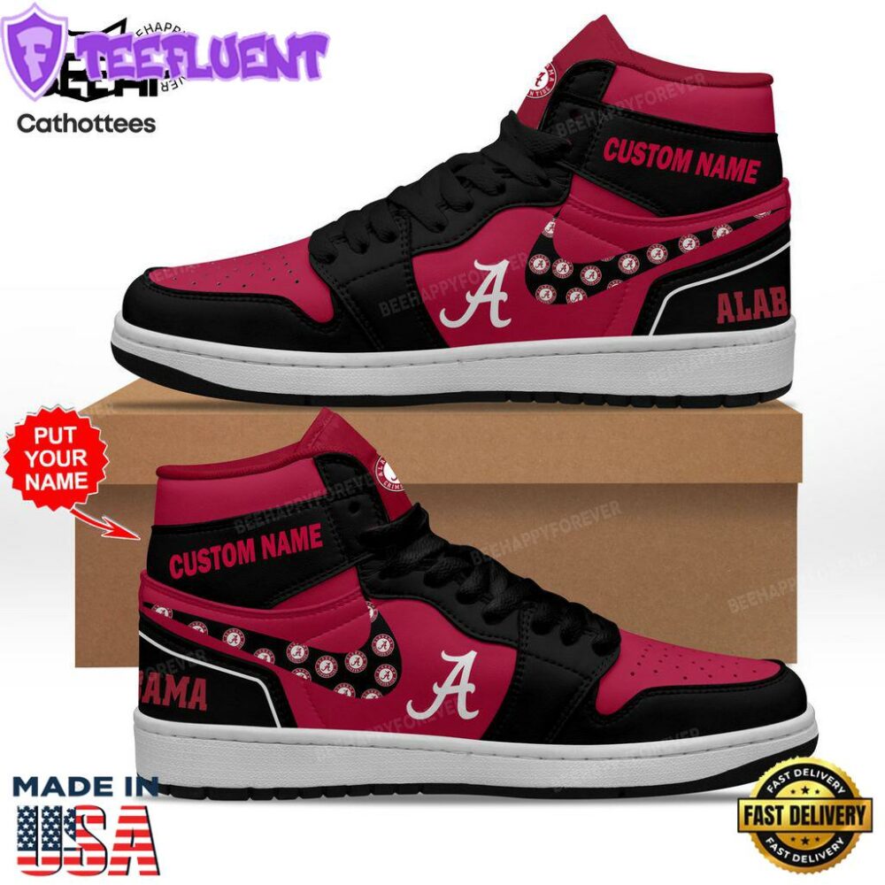 Personalized Alabama Crimson Tide Nike Red Black Logo Design Air Jordan 1 High Top 1