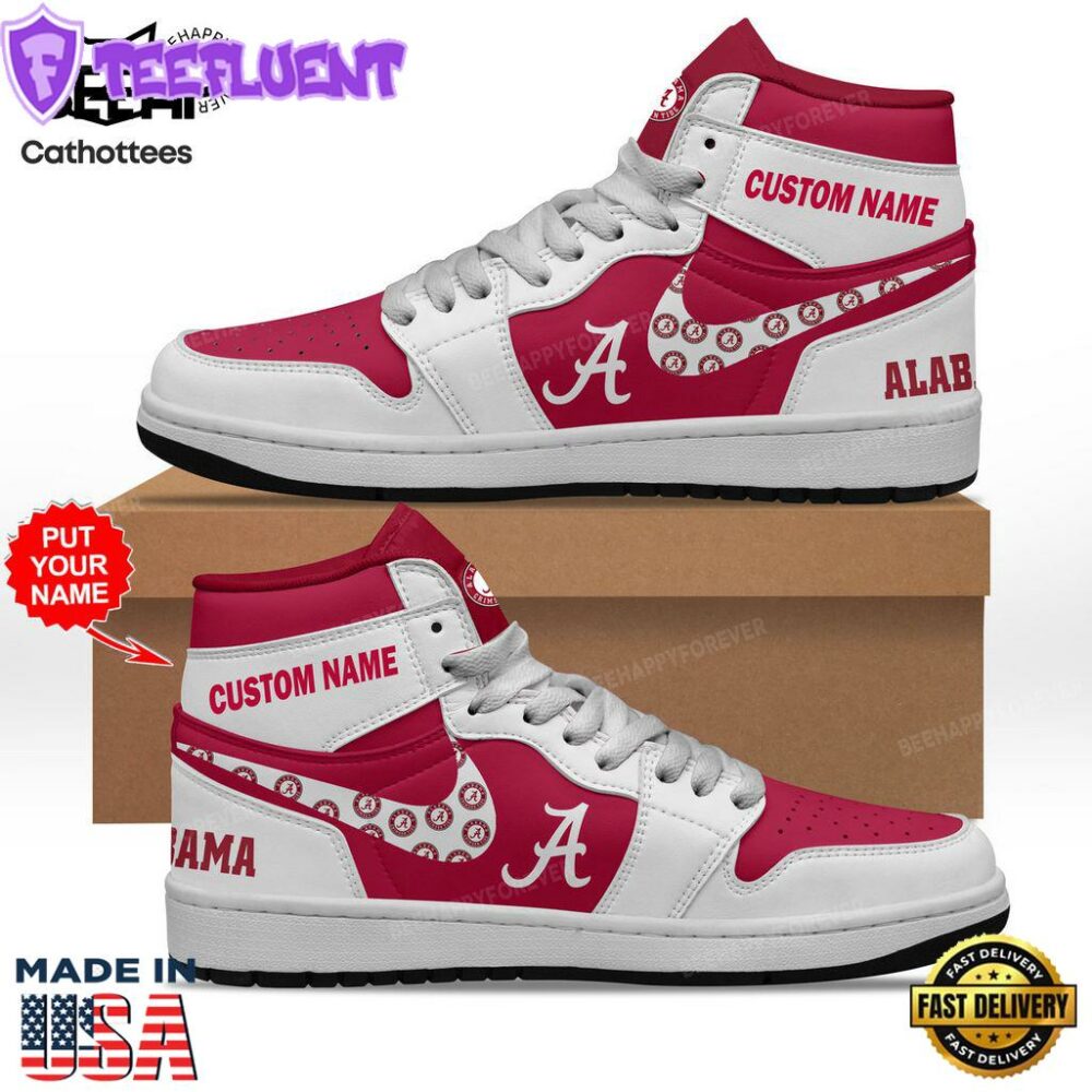 Personalized Alabama Crimson Tide Nike White Logo Design Air Jordan 1 High Top
