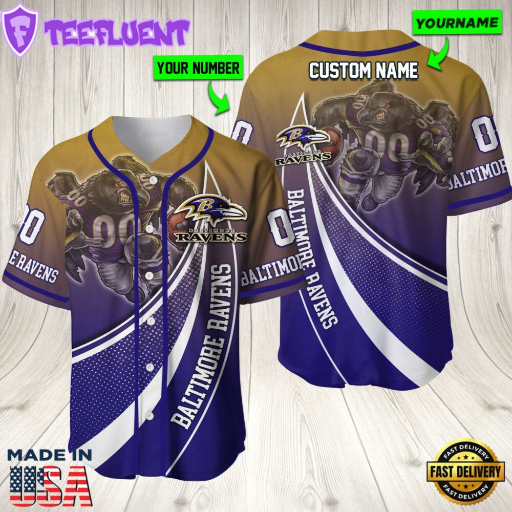 Personalized Baltimore Ravens 3D Baseball Jersey Nfl Baseball Jersey Mascot Shirt For Fans