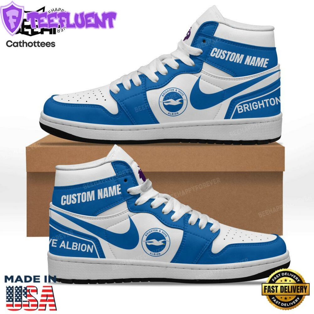 Personalized Brighton Camp Hove Albion Blue White Nike Logo Design Air Jordan 1 High Top