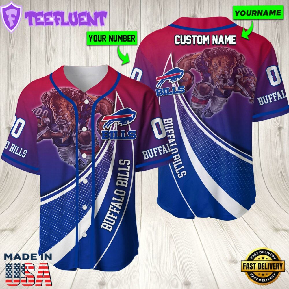 Personalized Buffalo Bills 3D Baseball Jersey Nfl Baseball Jersey Mascot Shirt For Fans