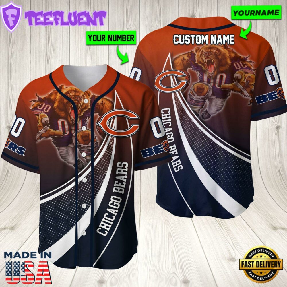 Personalized Chicago Bears 3D Baseball Jersey Nfl Baseball Jersey Mascot Shirt For Fans