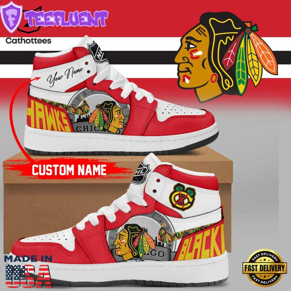 Personalized Chicago Blackhawks Nike Logo White Red Design Air Jordan 1 High Top