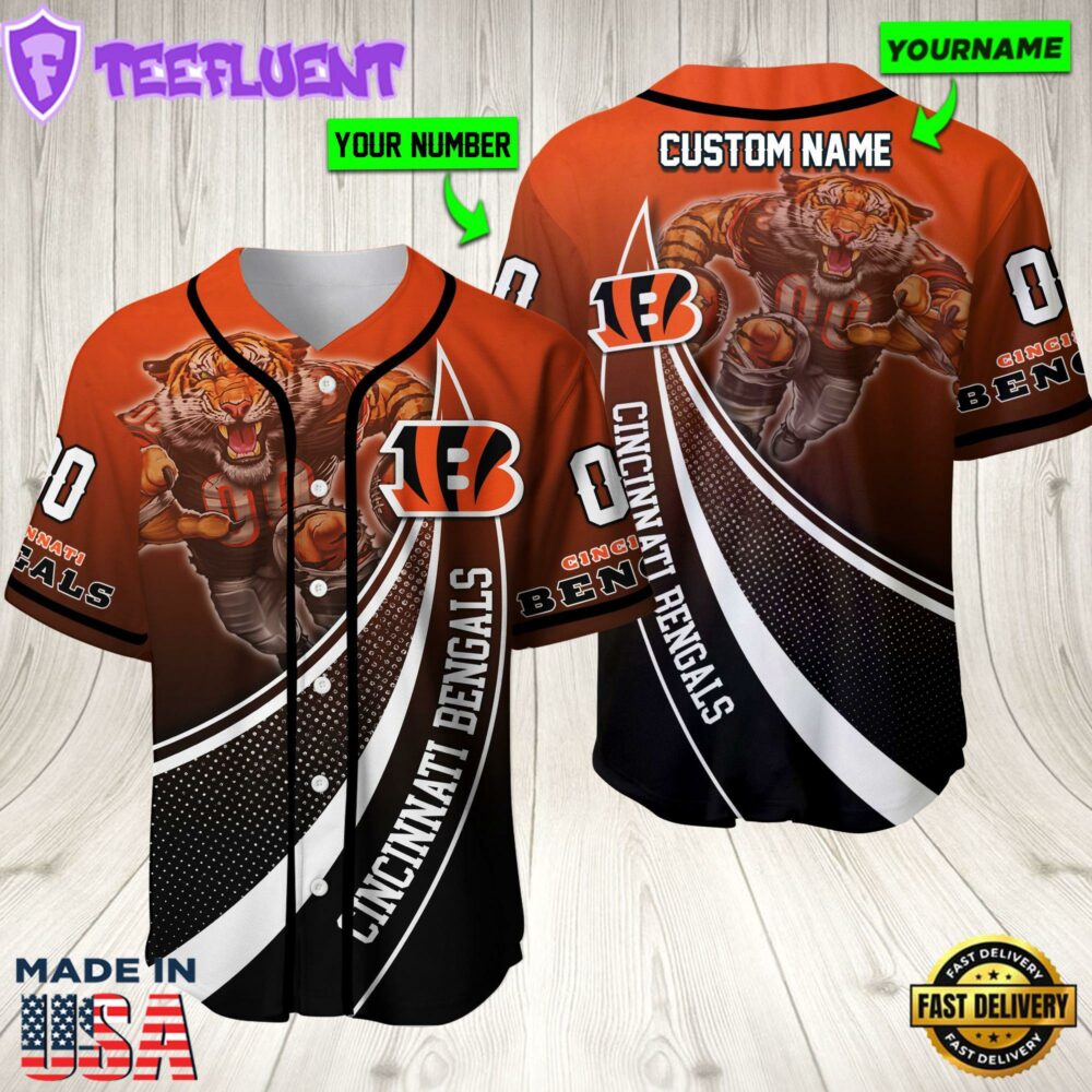 Personalized Cincinnati Bengals 3D Baseball Jersey Nfl Baseball Jersey Mascot Shirt For Fans