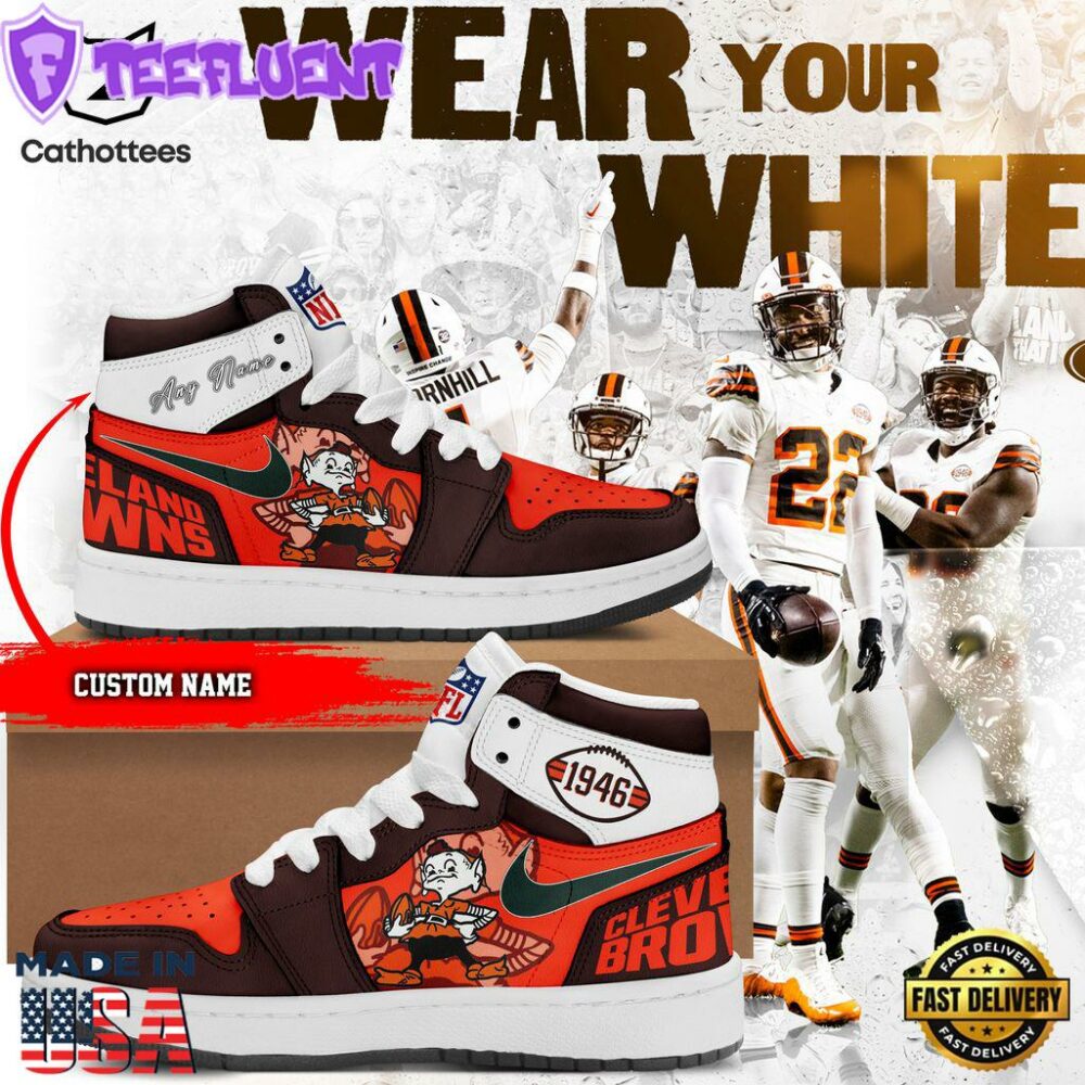 Personalized Cleveland Browns 1946 Nike Logo Orange Design Air Jordan 1 High Top