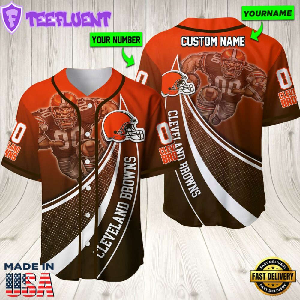 Personalized Cleveland Browns 3D Baseball Jersey Nfl Baseball Jersey Mascot Shirt For Fans