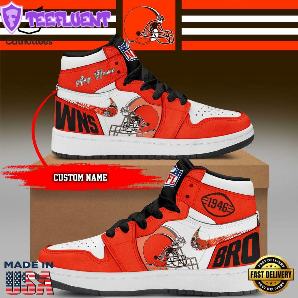 Personalized Cleveland Browns Football Orange Air Jordan 1 High Top