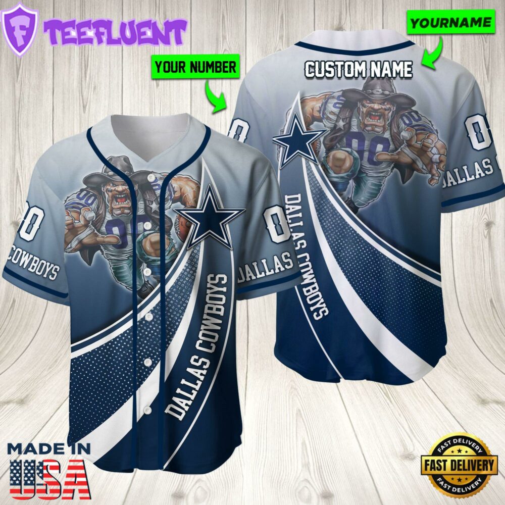 Personalized Dallas Cowboys 3D Baseball Jersey Nfl Baseball Jersey Mascot Shirt For Fans