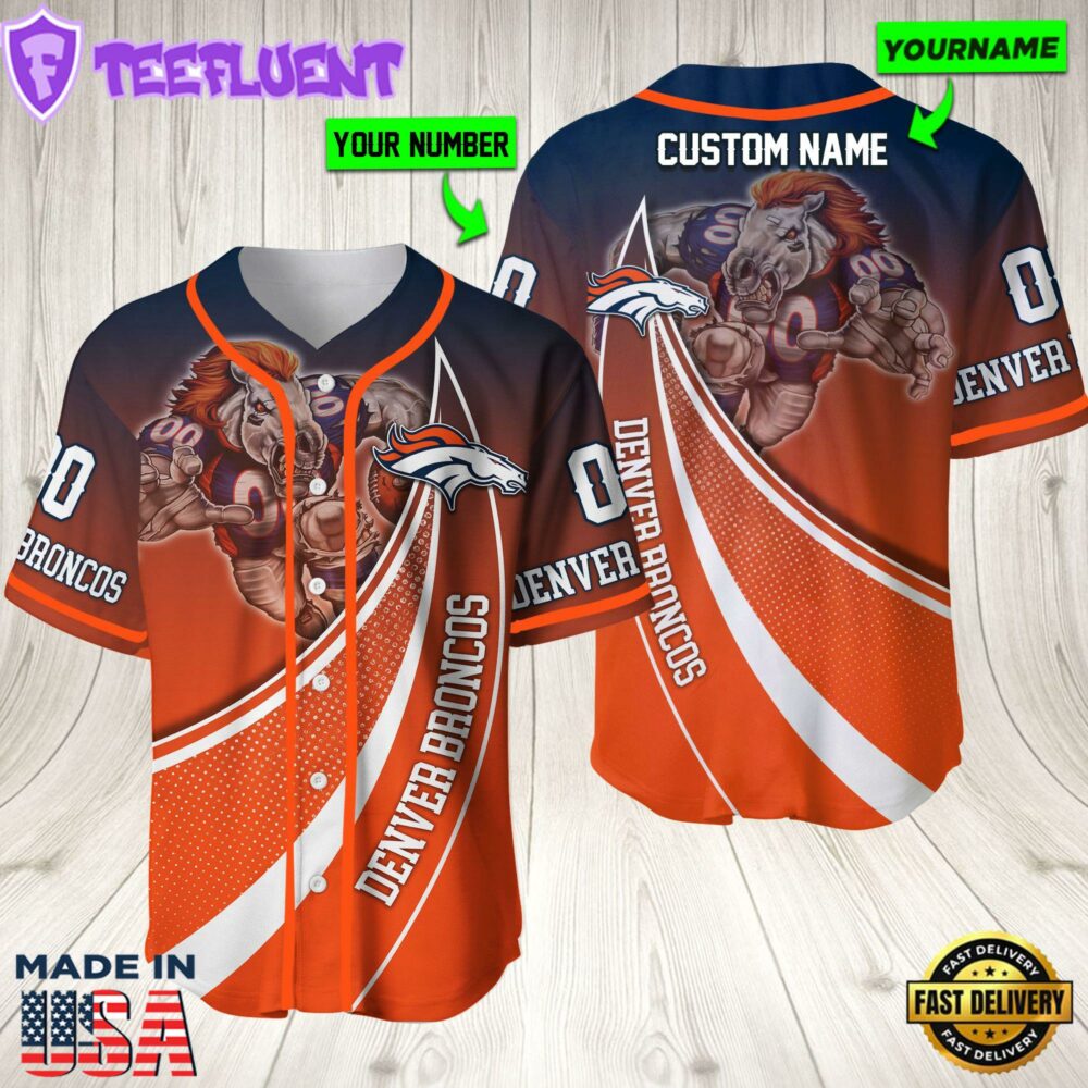 Personalized Denver Broncos 3D Baseball Jersey Nfl Baseball Jersey Mascot Shirt For Fans
