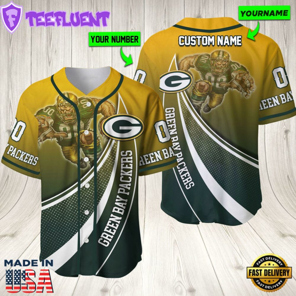 Personalized Green Bay Packers 3D Baseball Jersey Nfl Baseball Jersey Mascot Shirt For Fans
