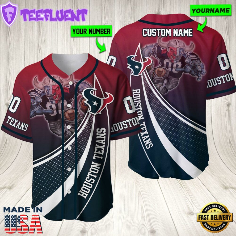 Personalized Houston Texans 3D Baseball Jersey Nfl Baseball Jersey Mascot Shirt For Fans