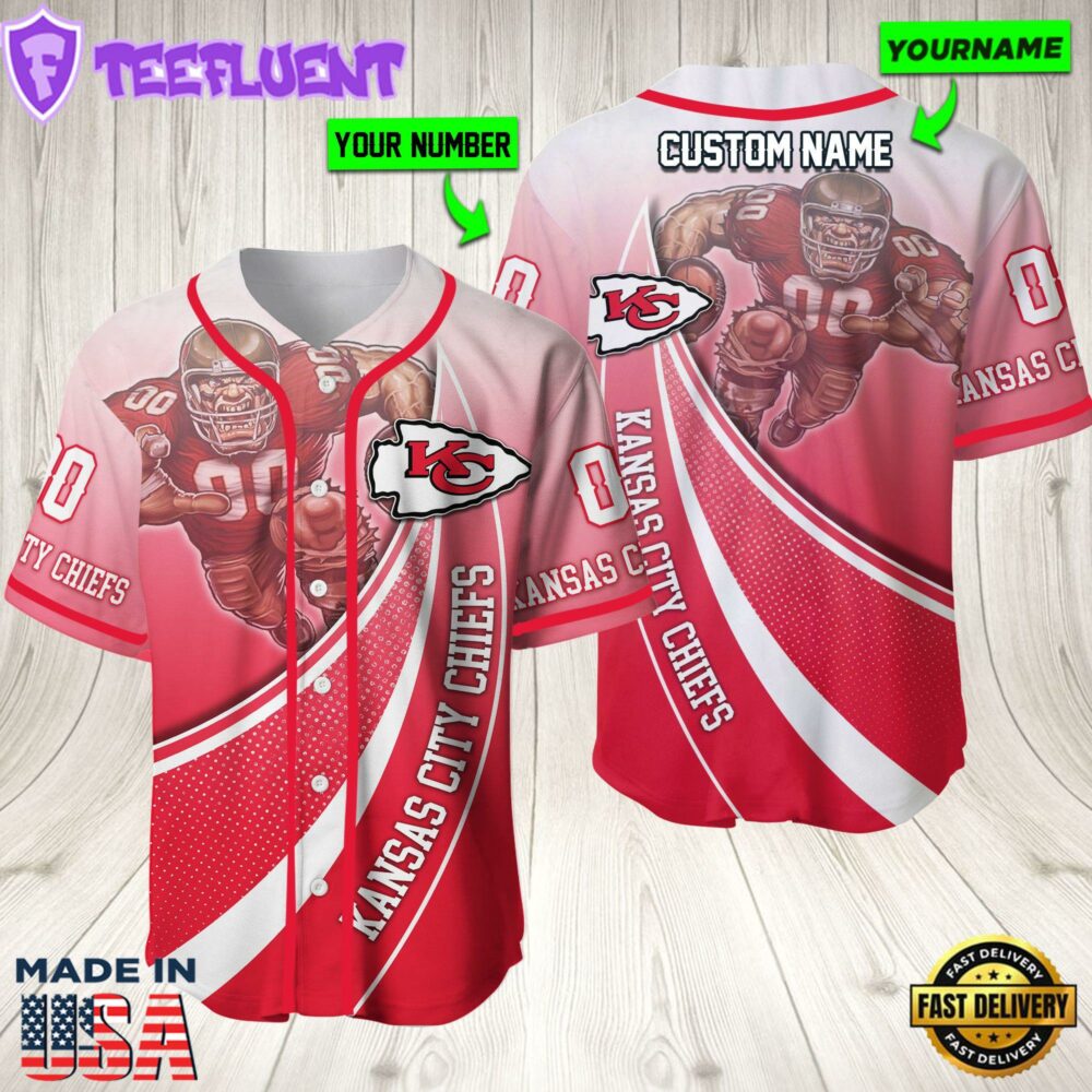 Personalized Kansas City Chiefs 3D Baseball Jersey Nfl Baseball Jersey Mascot Shirt For Fans