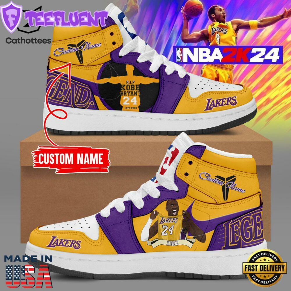 Personalized Kobe Bryant Los Angeles Lakers NBA Nike Logo Design Air Jordan 1 High Top