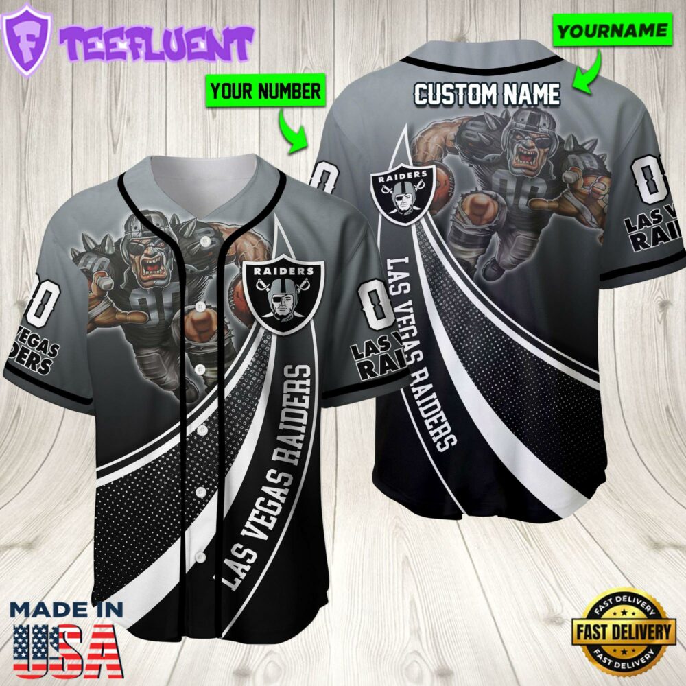 Personalized Las Vegas Raiders 3D Baseball Jersey Nfl Baseball Jersey Mascot Shirt For Fans