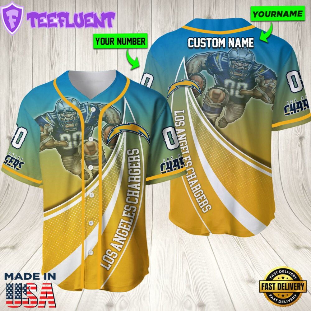Personalized Los Angeles Chargers 3D Baseball Jersey Nfl Baseball Jersey Mascot Shirt For Fans