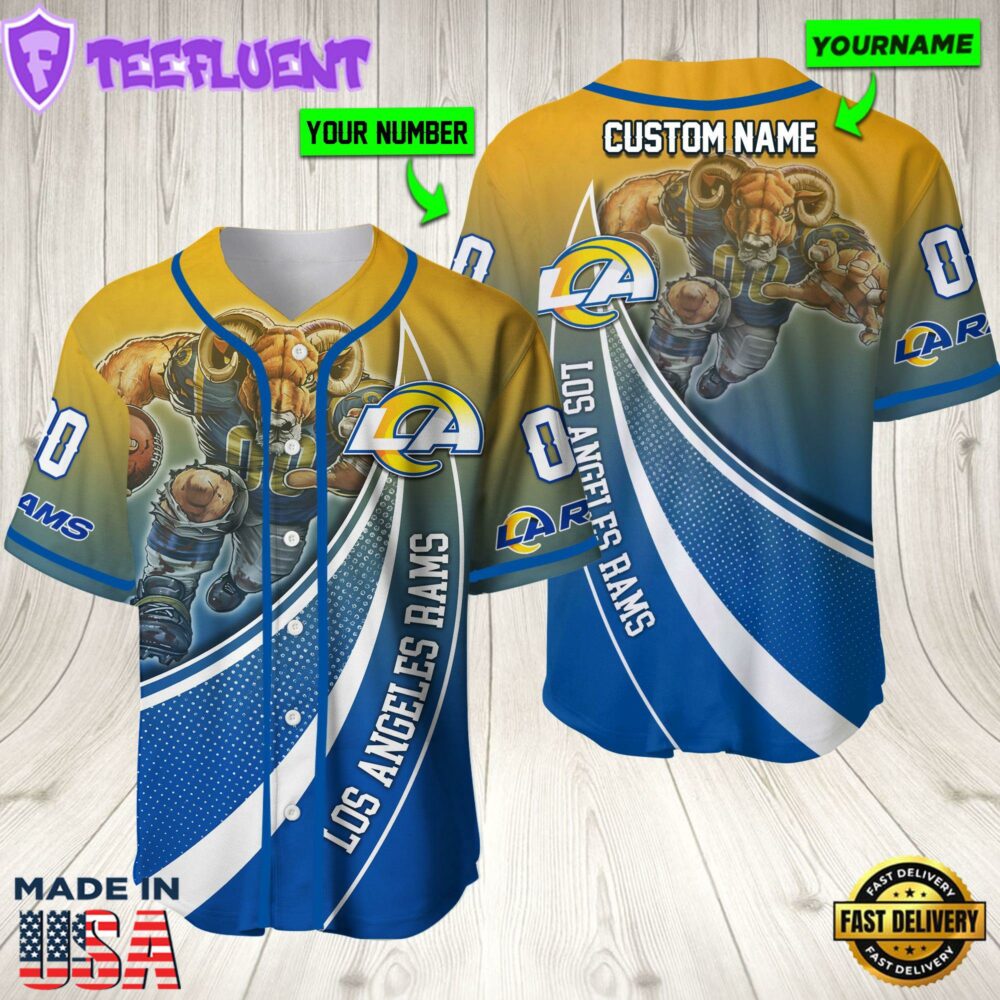 Personalized Los Angeles Rams 3D Baseball Jersey Nfl Baseball Jersey Mascot Shirt For Fans