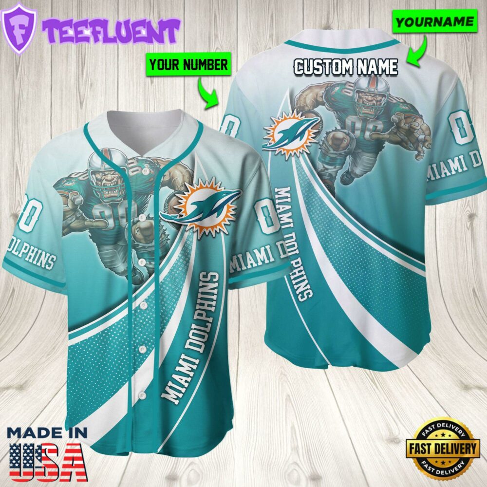 Personalized Miami Dolphins 3D Baseball Jersey Nfl Baseball Jersey Mascot Shirt For Fans