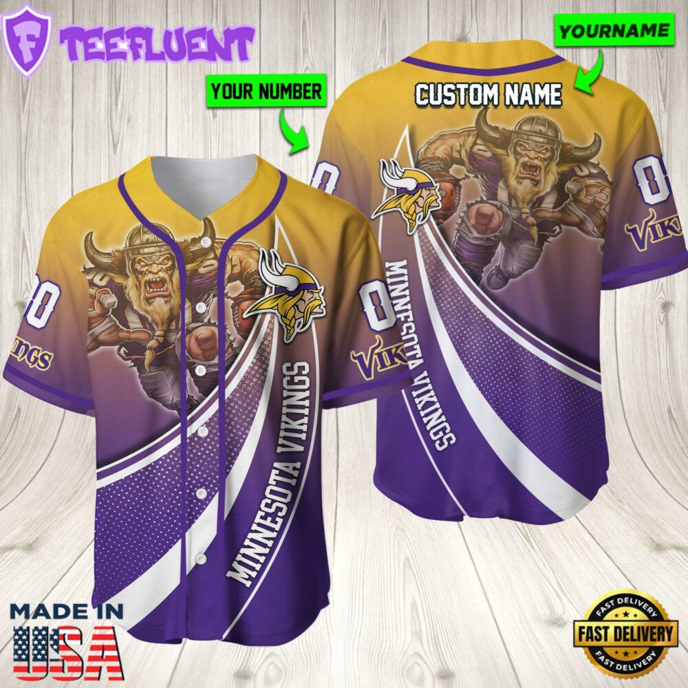 Personalized Minnesota Vikings 3D Baseball Jersey Nfl Baseball Jersey Mascot Shirt For Fans