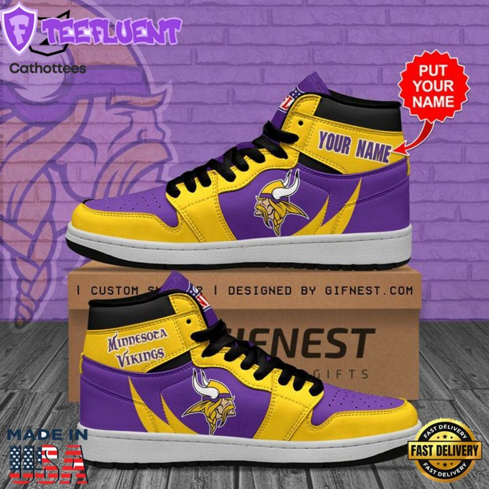 Personalized Minnesota Vikings Mascot Purple Yellow Design Air Jordan 1 High Top