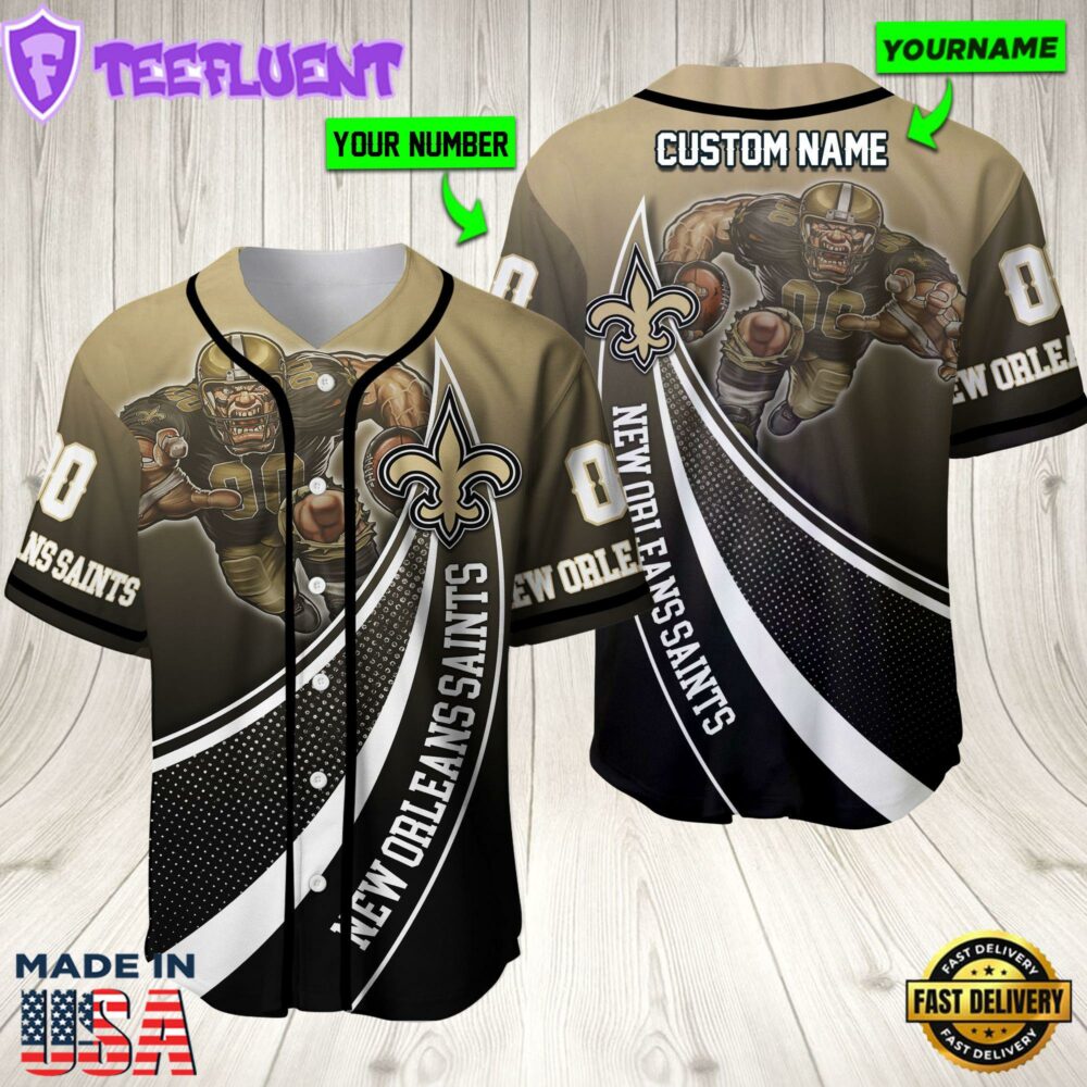 Personalized New Orleans Saints 3D Baseball Jersey Nfl Baseball Jersey Mascot Shirt For Fans