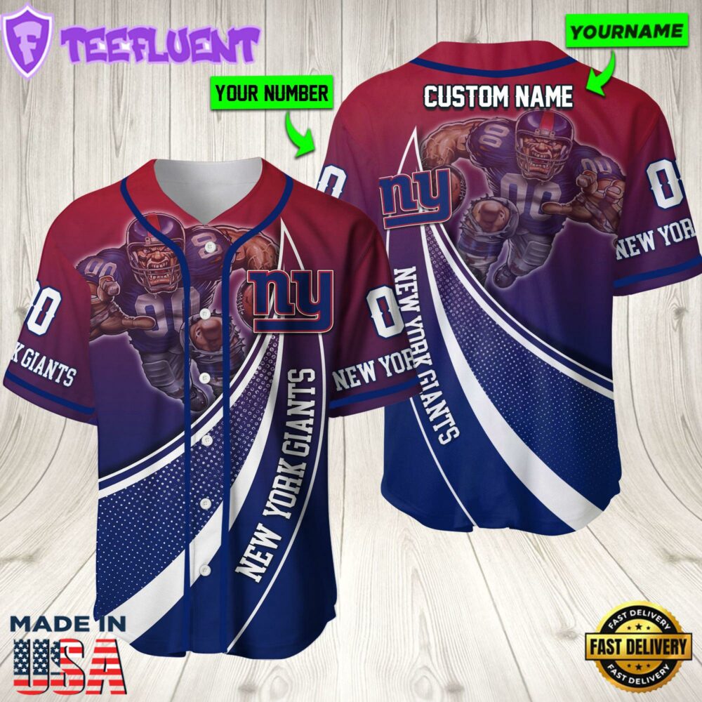 Personalized New York Giants 3D Baseball Jersey Nfl Baseball Jersey Mascot Shirt For Fans