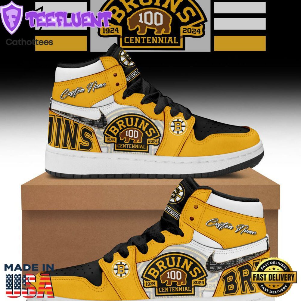 Personalized NHL Boston Bruins Centennial Nike Logo Air Jordan 1 High Top