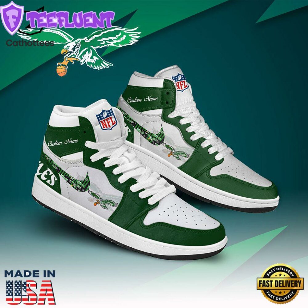 Personalized Philadelphia Eagle NFL Mascot Green White Design Air Jordan 1 High Top