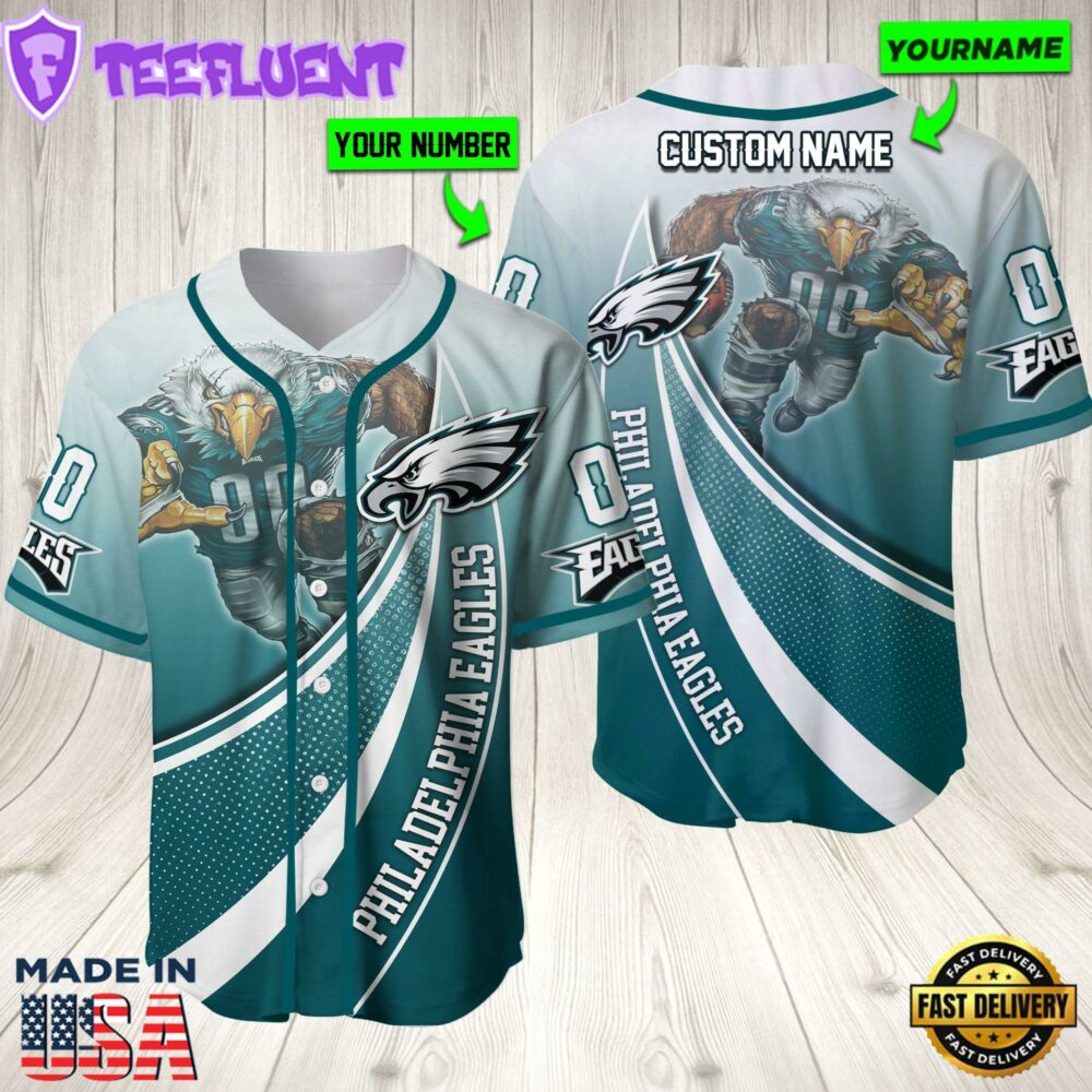 Personalized Philadelphia Eagles 3D Baseball Jersey Nfl Baseball Jersey Mascot Shirt For Fans