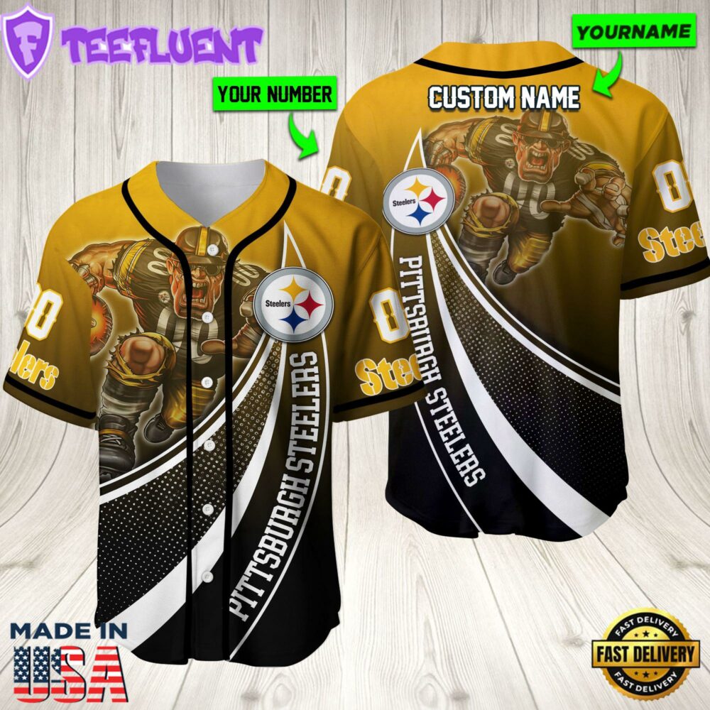 Personalized Pittsburgh Steelers 3D Baseball Jersey Nfl Baseball Jersey Mascot Shirt For Fans
