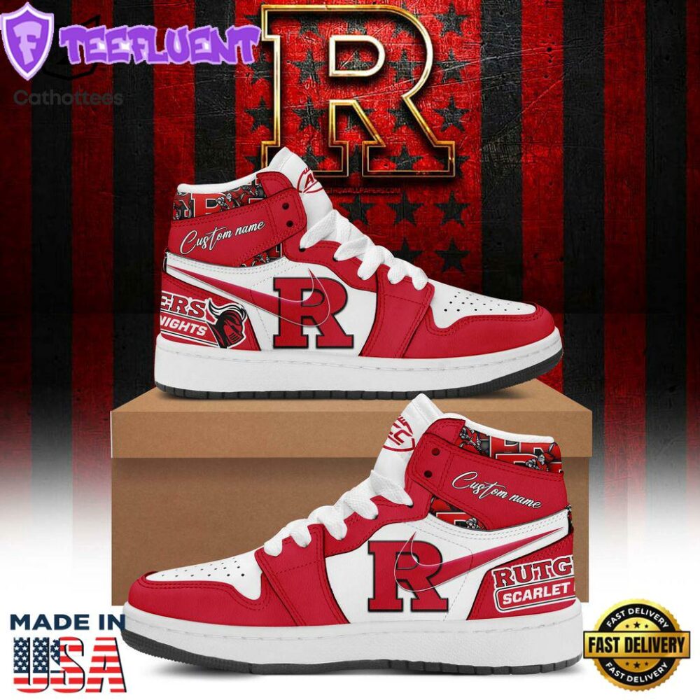 Personalized Rutgers Scarlet Knights Football Nike Logo Design Air Jordan 1 High Top