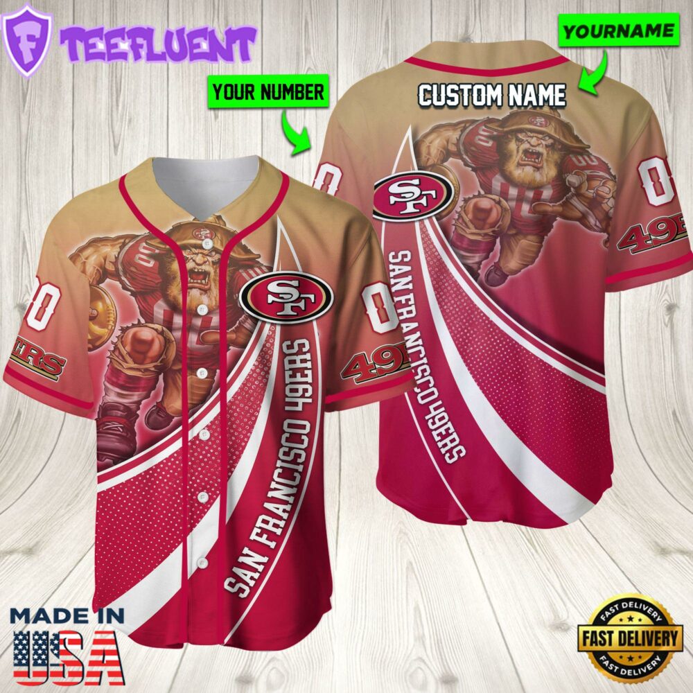 Personalized San Francisco 49ers 3D Baseball Jersey Nfl Baseball Jersey Mascot Shirt For Fans