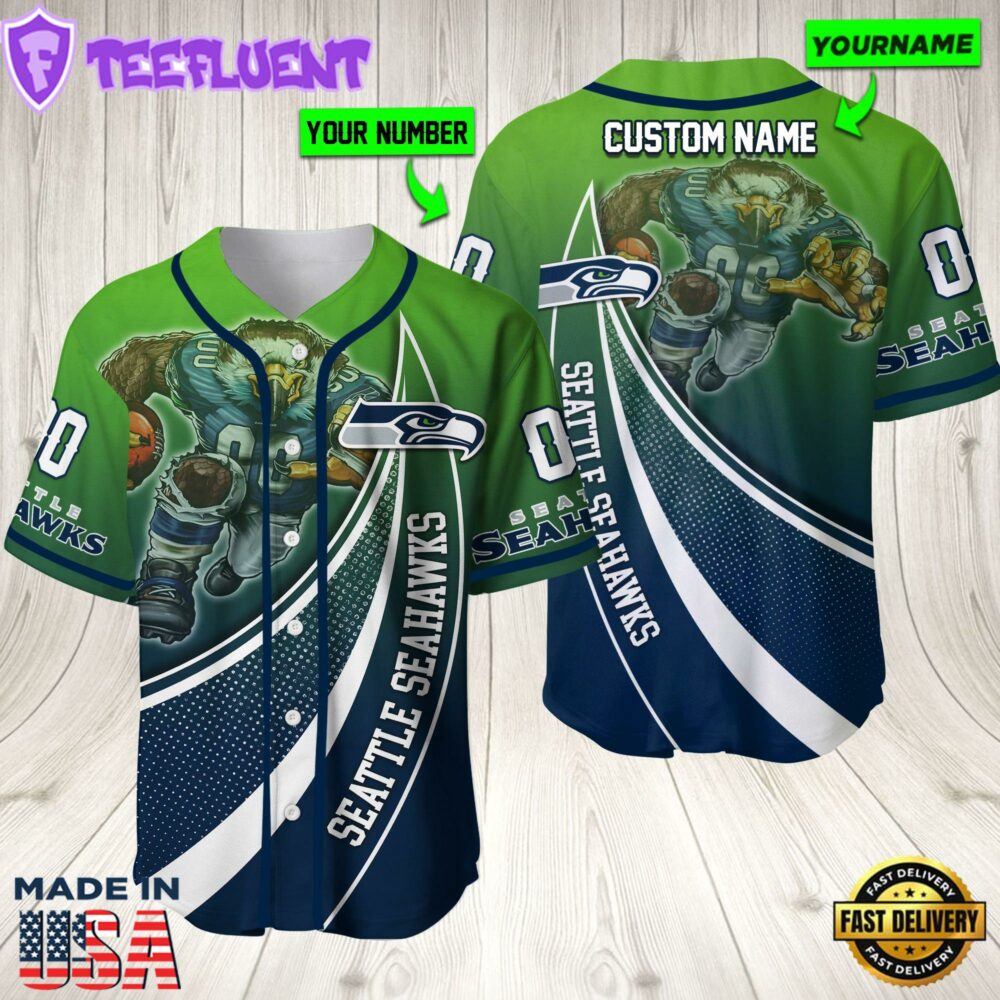 Personalized Seattle Seahawks 3D Baseball Jersey Nfl Baseball Jersey Mascot Shirt For Fans