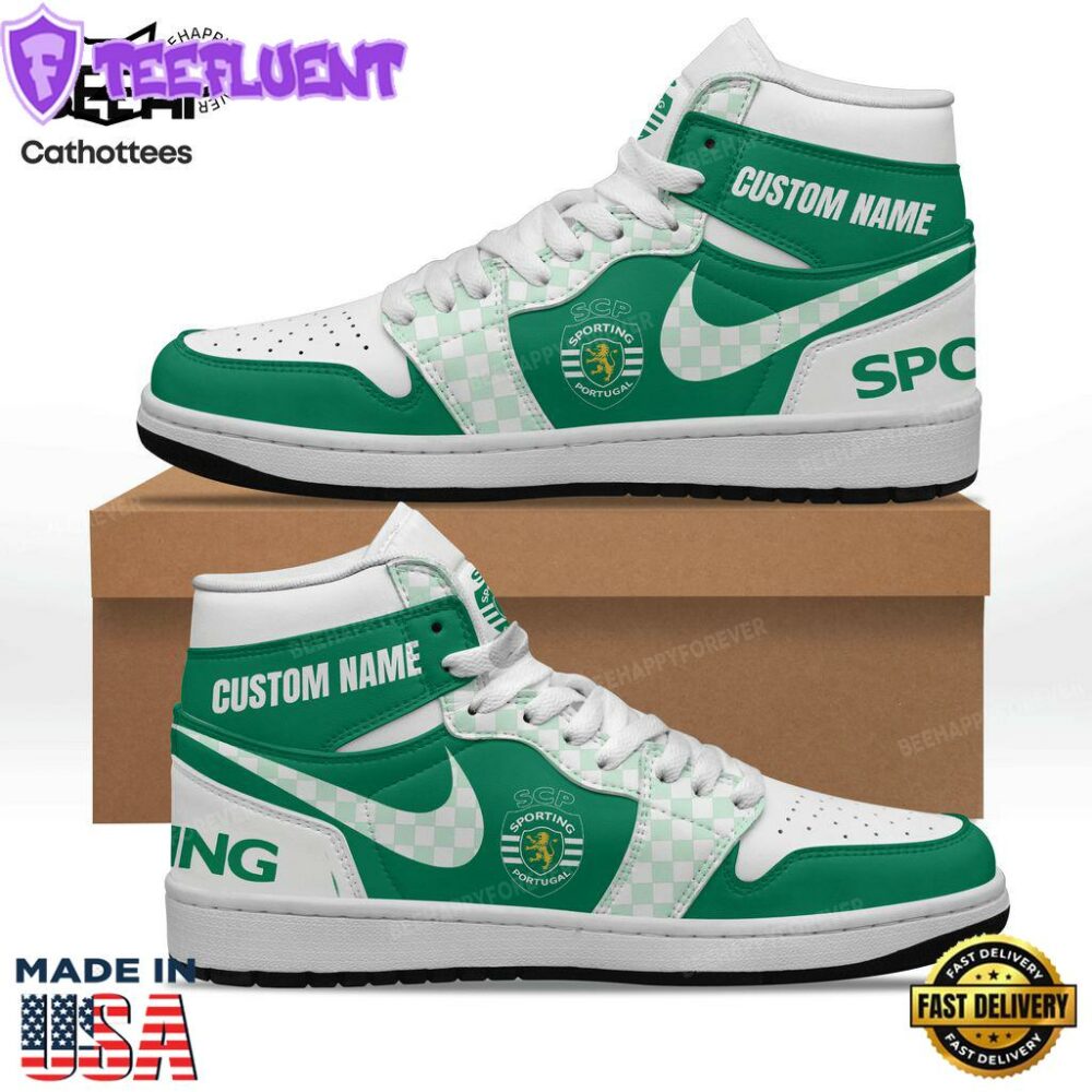 Personalized Sporting Lisbon Portugal Green Nike Logo Design Air Jordan 1 High Top