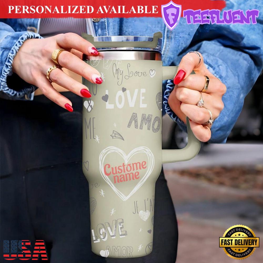 Personalized Valentine's Day 40oz Tumbler Wrap Stainless Steel Cup With Handle & Straw - 40oz Tumbler with Handle