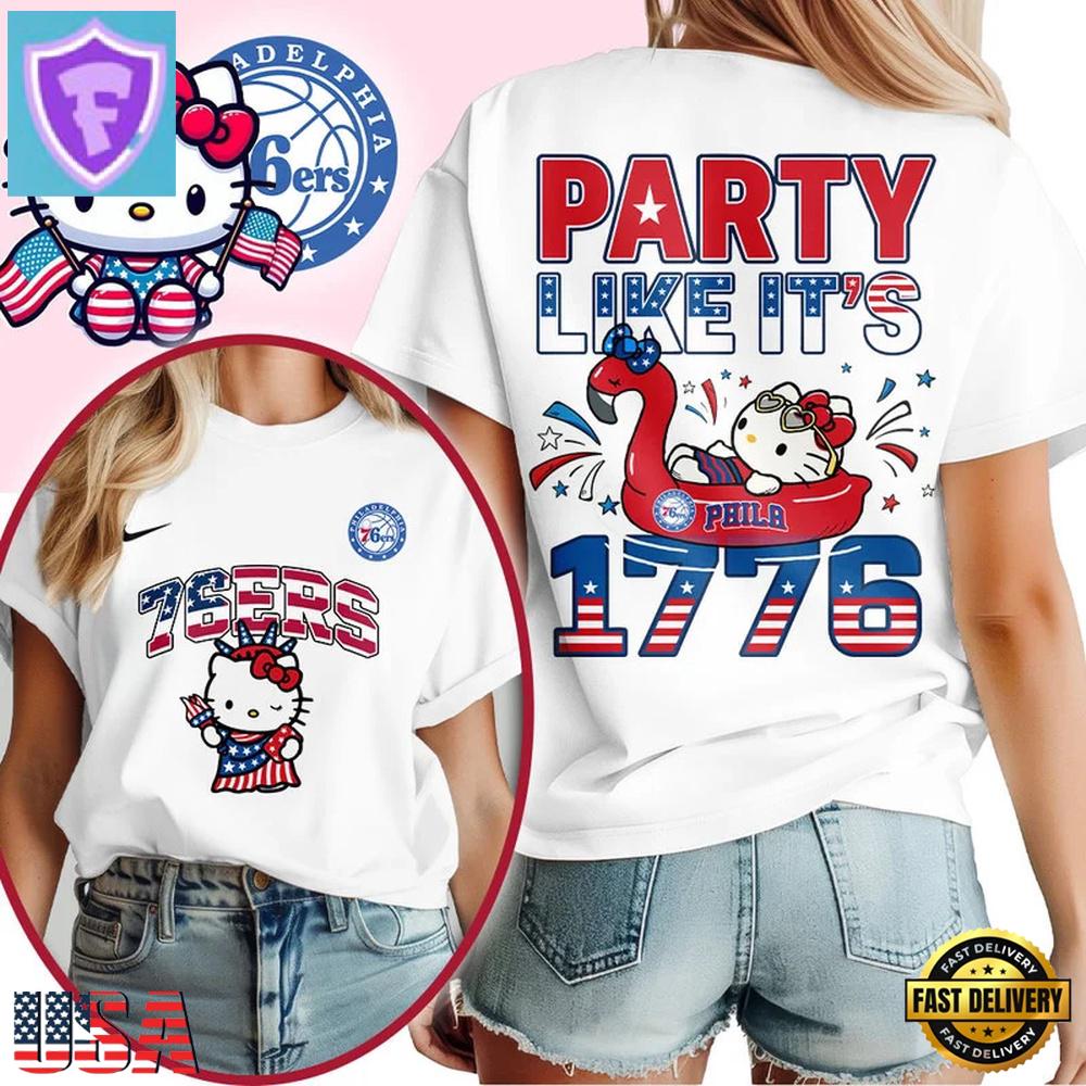 Philadelphia 76ers 2026 NBA Hello Kitty Independence Day Unisex 3D Shirt