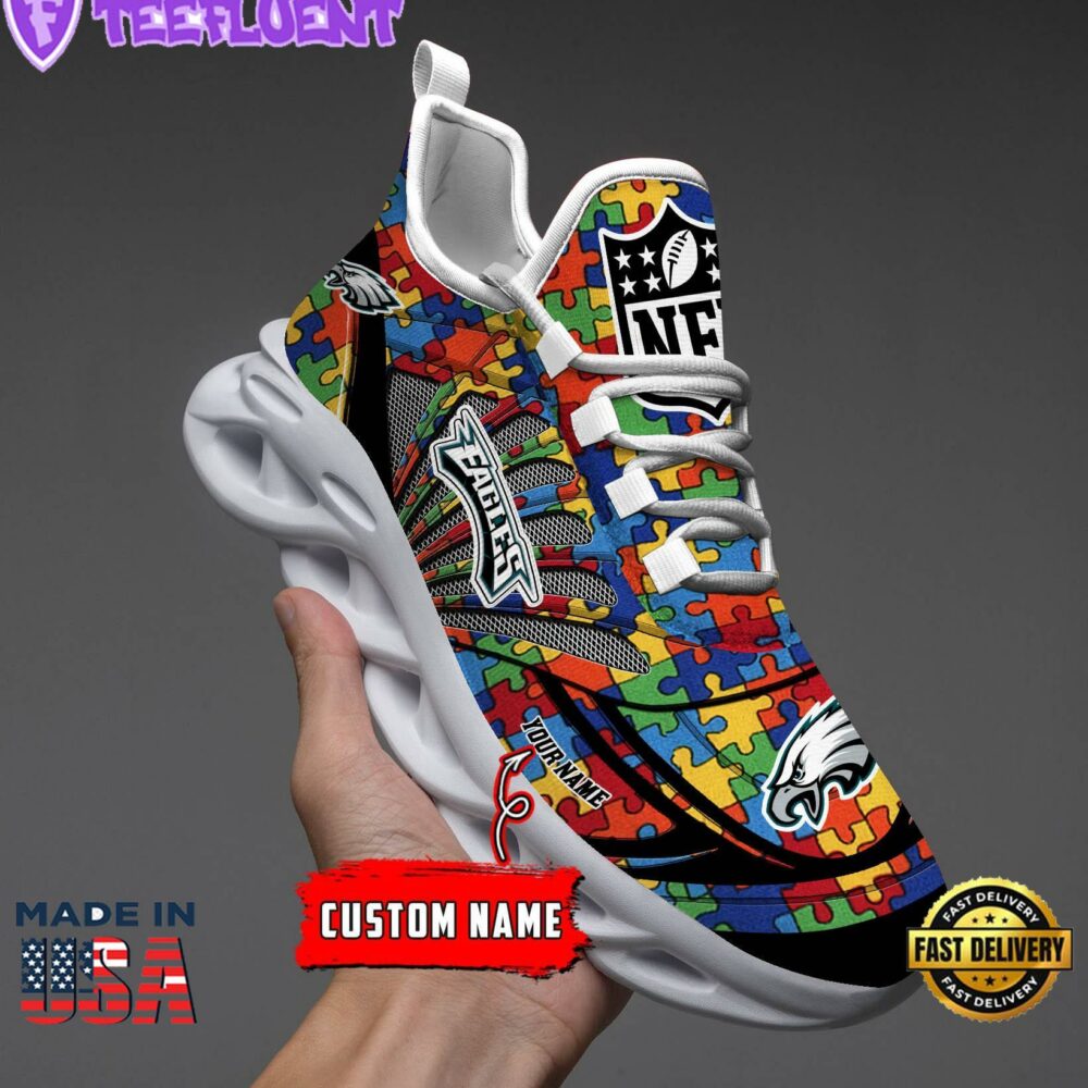Philadelphia Eagles NFL Autism Clunky Max Soul Shoes Personalized